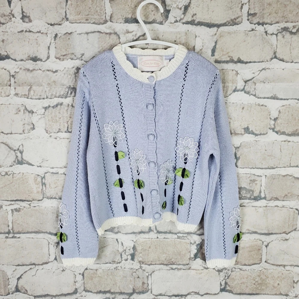 Vintage Cottagecore Cardigan Size 6 Blue